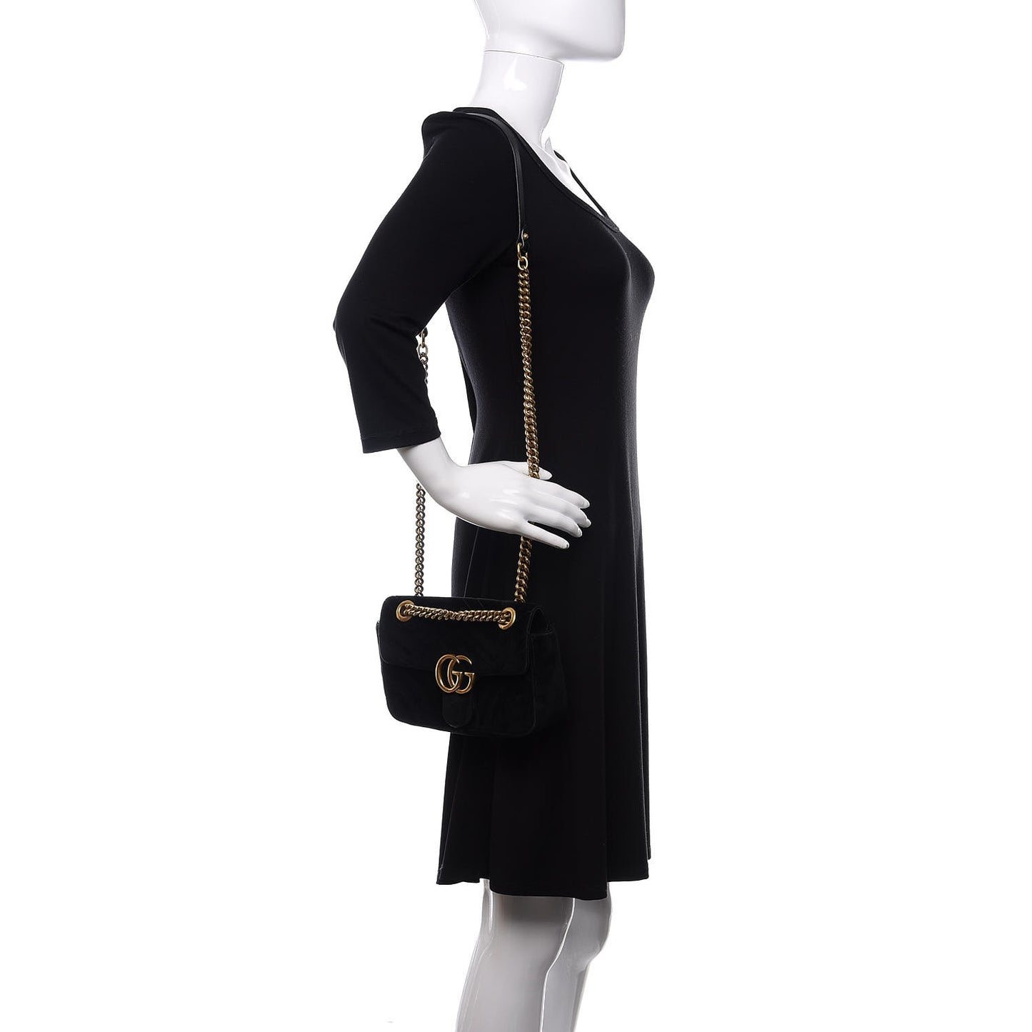 Velvet Matelasse Mini GG Marmont Shoulder Bag Black