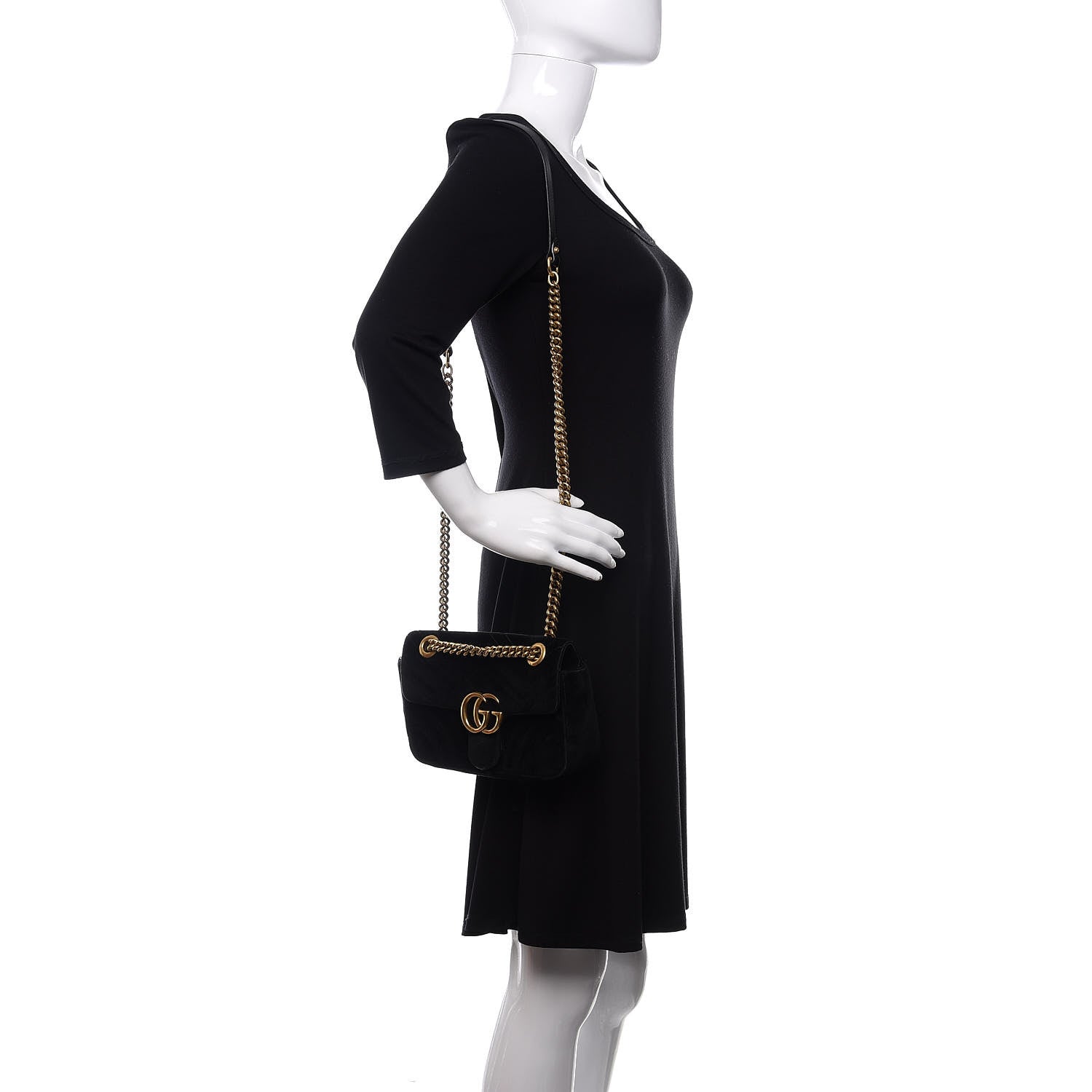 Gucci Velvet Matelasse Mini GG Marmont Shoulder Bag Black 2 of 10