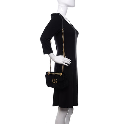 Gucci Velvet Matelasse Mini GG Marmont Shoulder Bag Black 2 of 10