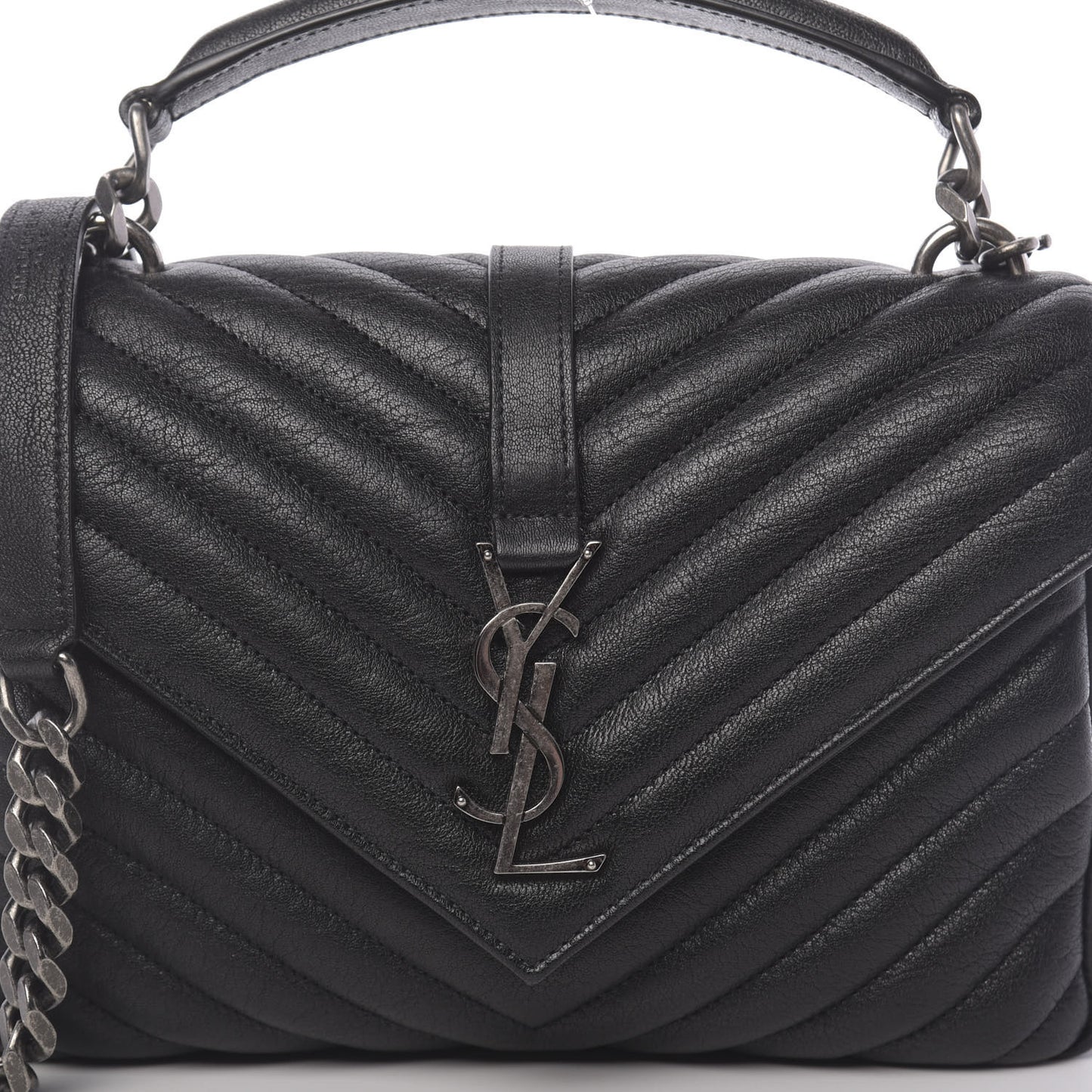 Sheepskin Matelasse Chevron Monogram Medium College Bag Black