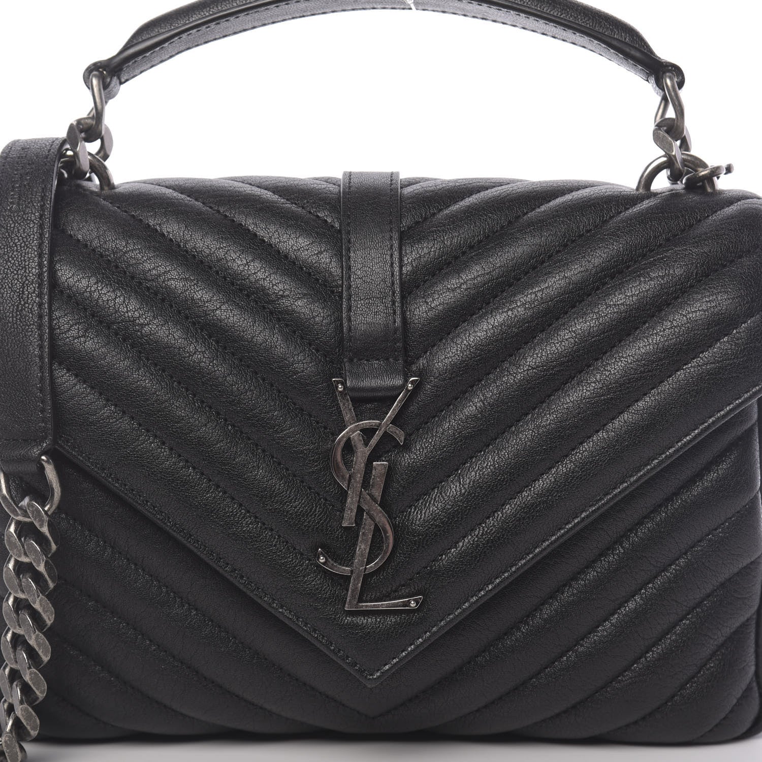Saint Laurent Sheepskin Matelasse Chevron Monogram Medium College Bag Black 10 of 10