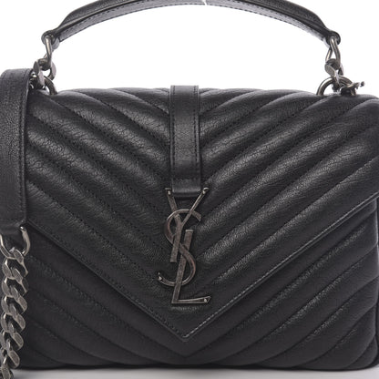 Saint Laurent Sheepskin Matelasse Chevron Monogram Medium College Bag Black 10 of 10