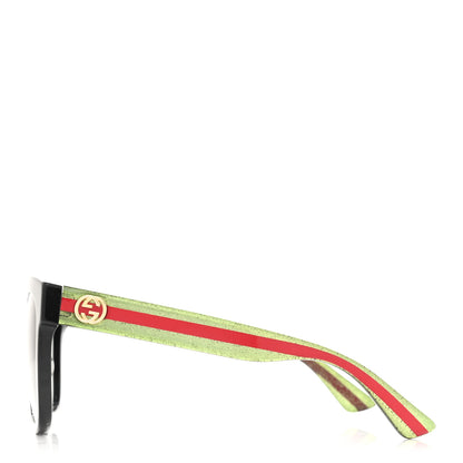Gucci Acetate Square Frame Web Glitter Sunglasses GG0034S Black Green 3 of 8