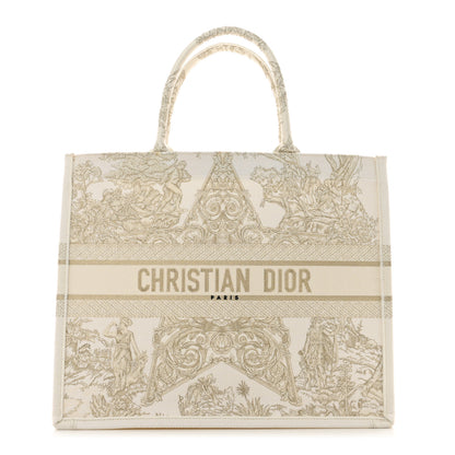 Christian Dior Canvas Embroidered Large Around The World Book Tote Gold 1 of 11