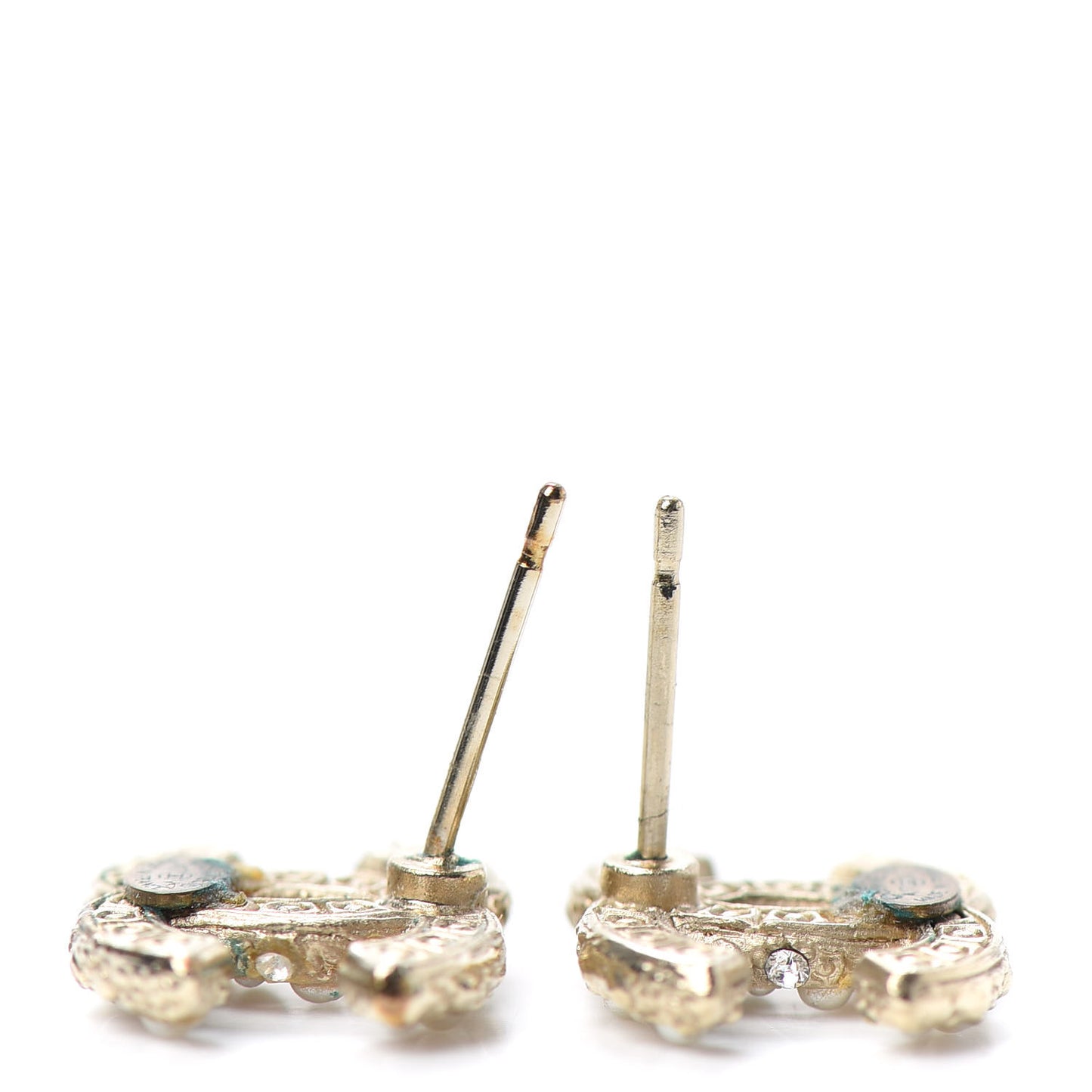 Pearl Crystal CC Stud Earrings Gold