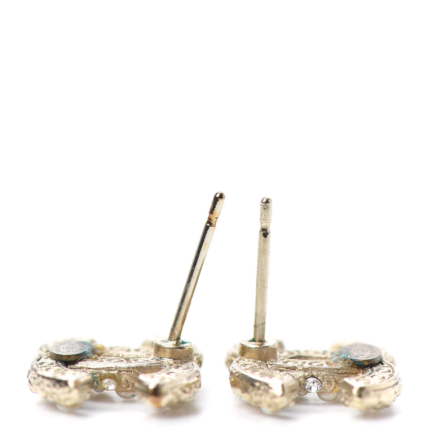 Chanel Pearl Crystal CC Stud Earrings Gold 3 of 5