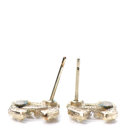 Chanel Pearl Crystal CC Stud Earrings Gold 3 of 5