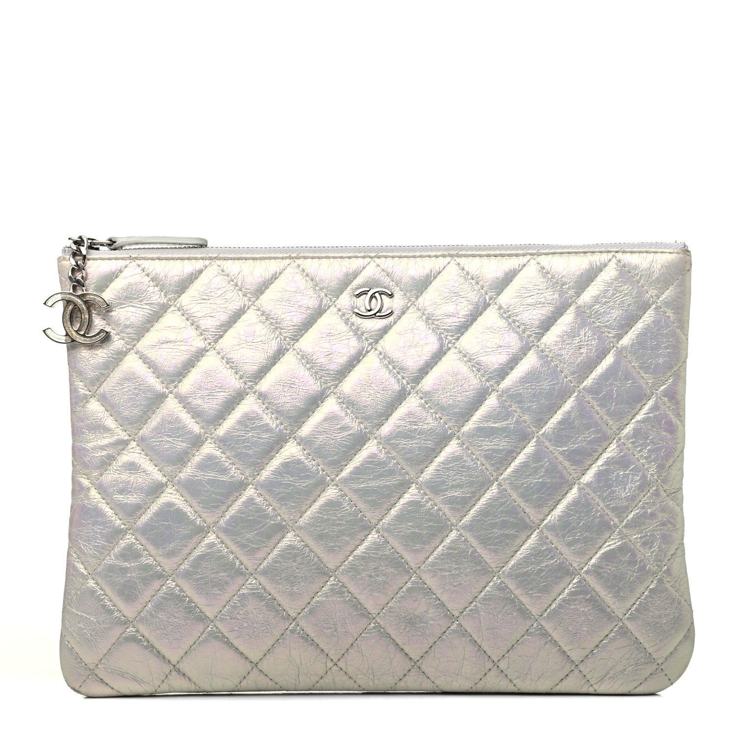 Chanel Iridescent Crumpled Calfskin CC Ripples Medium Cosmetic Case White 1 of 7
