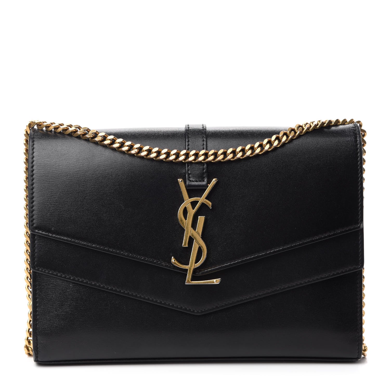 Saint Laurent Smooth Calfskin Monogram Sulpice Chain Wallet Black 1 of 11