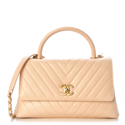 Chanel Calfskin Chevron Quilted Small Coco Handle Flap Light Beige 1 of 11
