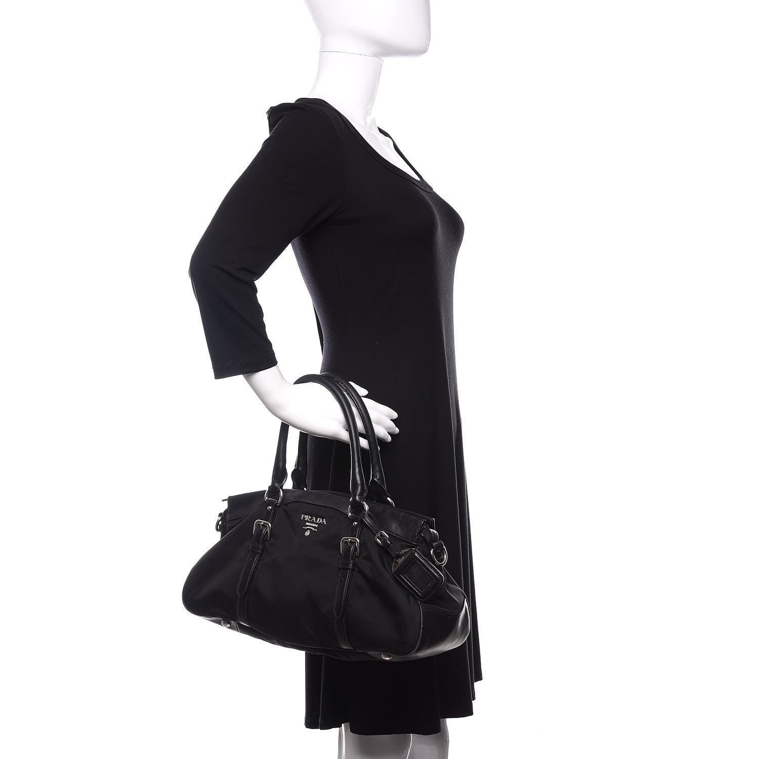 Prada Tessuto Nylon Soft Calf Shopping Satchel Black 2 of 10