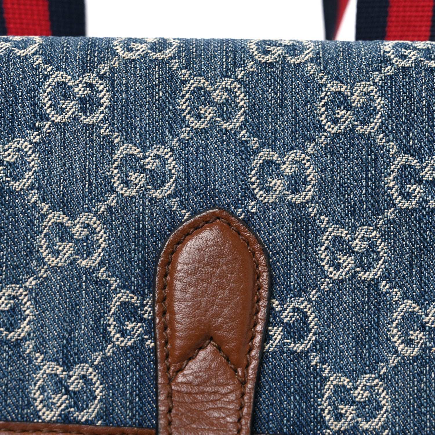 Gucci New Denim GG Monogram Retro Interlocking G Buckle Backpack Blue Tea Cuir 8 of 10