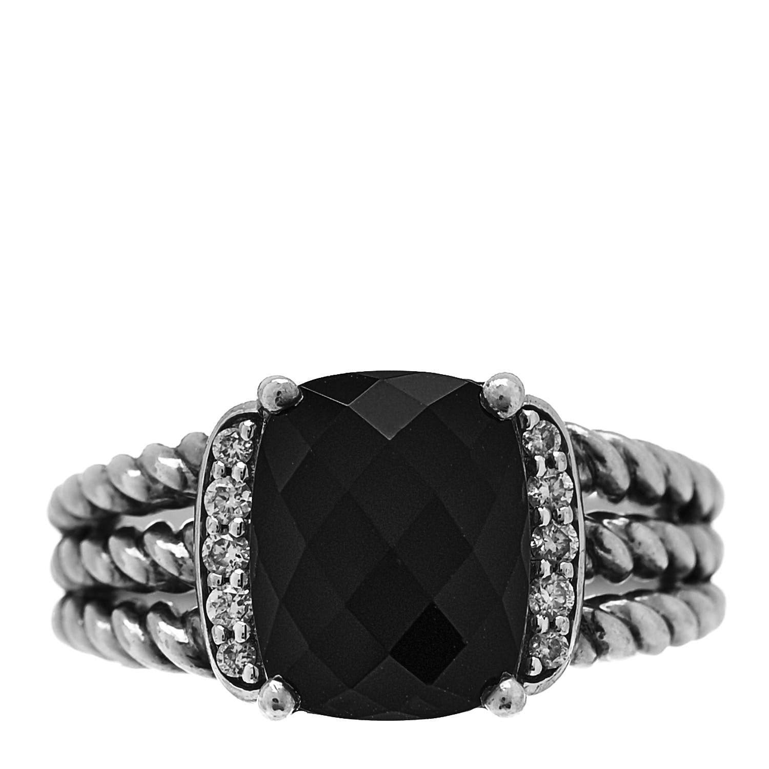 David Yurman Sterling Silver Diamond Black Onyx 10mm Petite Wheaton Ring 51 5.75 1 of 5