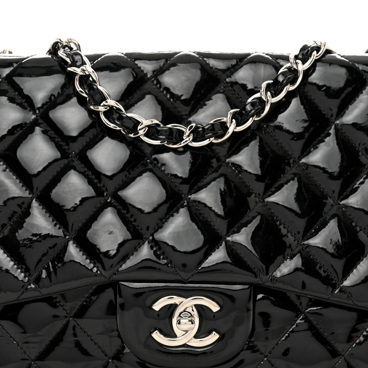 Patent Quilted Jumbo Single Flap Black