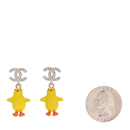 Chanel Metal Resin Strass Crystal CC Baby Chick Pendant Earrings Silver Yellow Orange 2 of 5