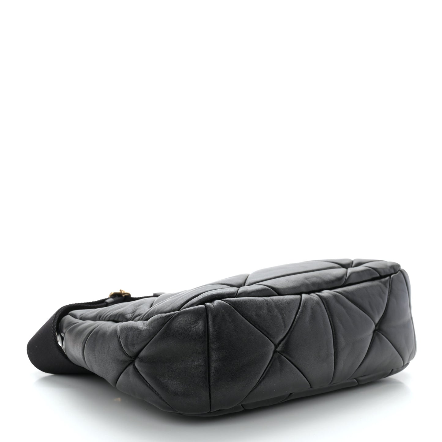 Nappa Re-Nylon Triangle Quilted Patchwork System Shoulder Bag Black