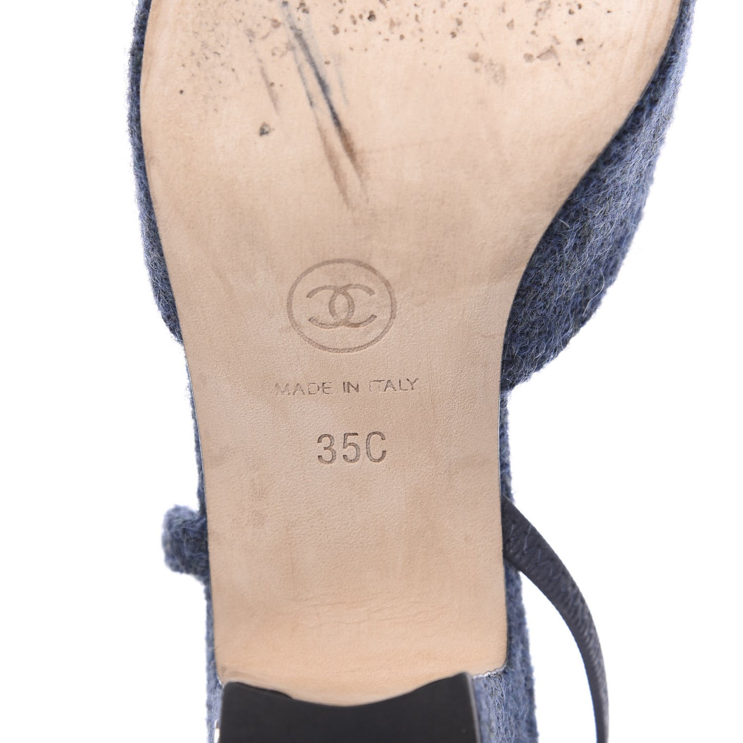 Tweed Grosgrain Cap Toe CC Slingback Pumps 35 Blue Black