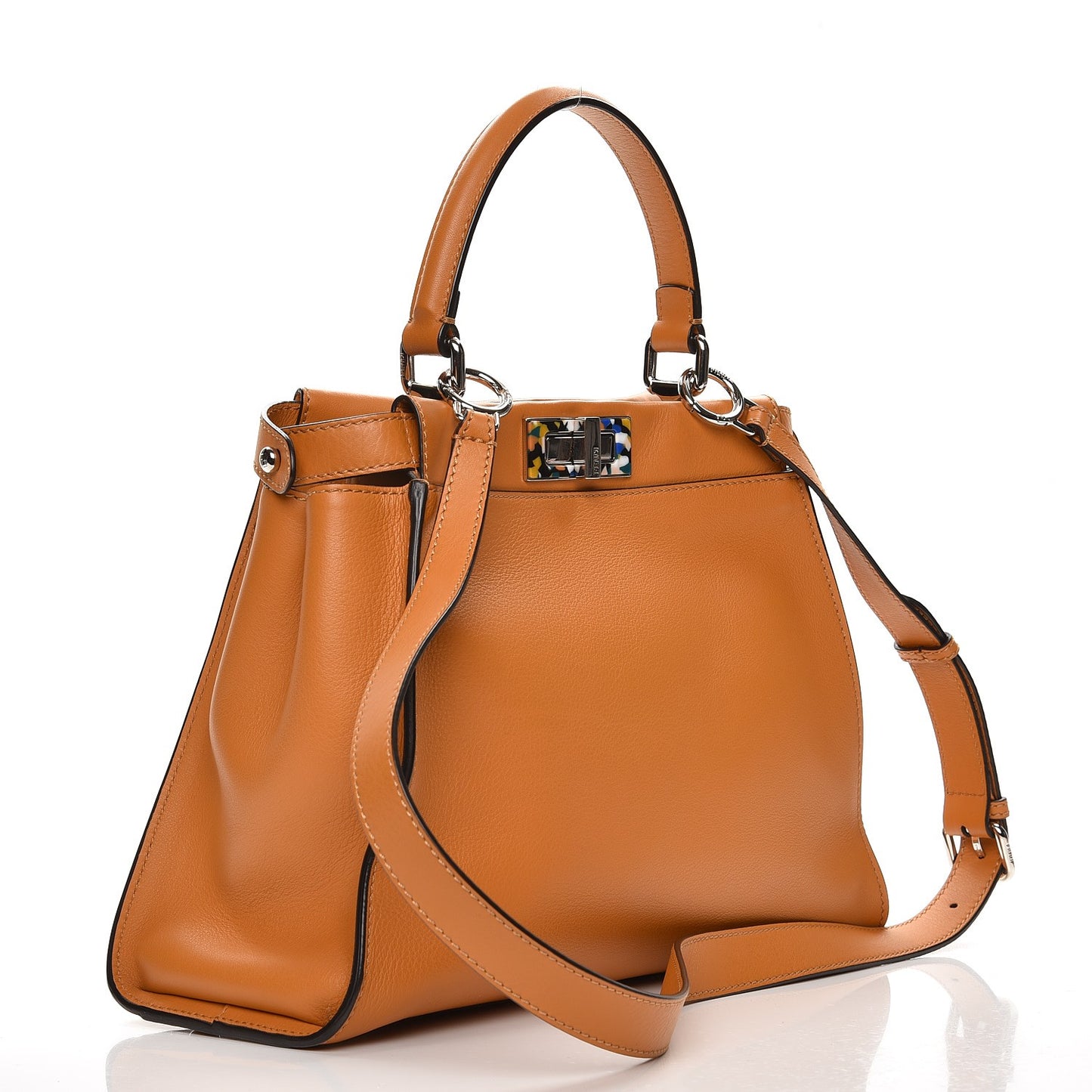 Vitello Seta Shiny Nappa Plexiglass Granite Medium Peekaboo Iconic Satchel Ginger Latte