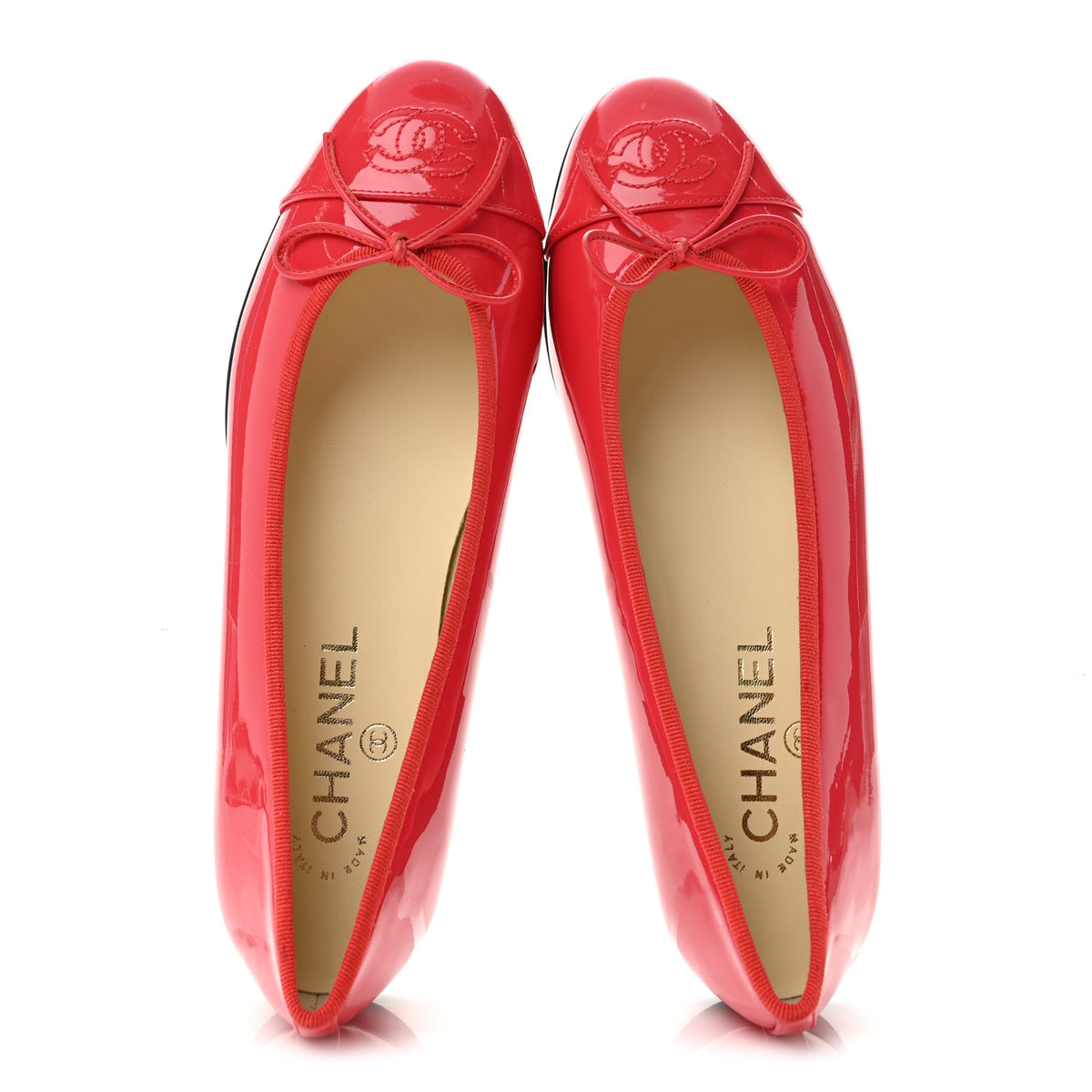 Chanel Patent Calfskin CC Cap Toe Ballerina Flats 37.5 Coral 2 of 10