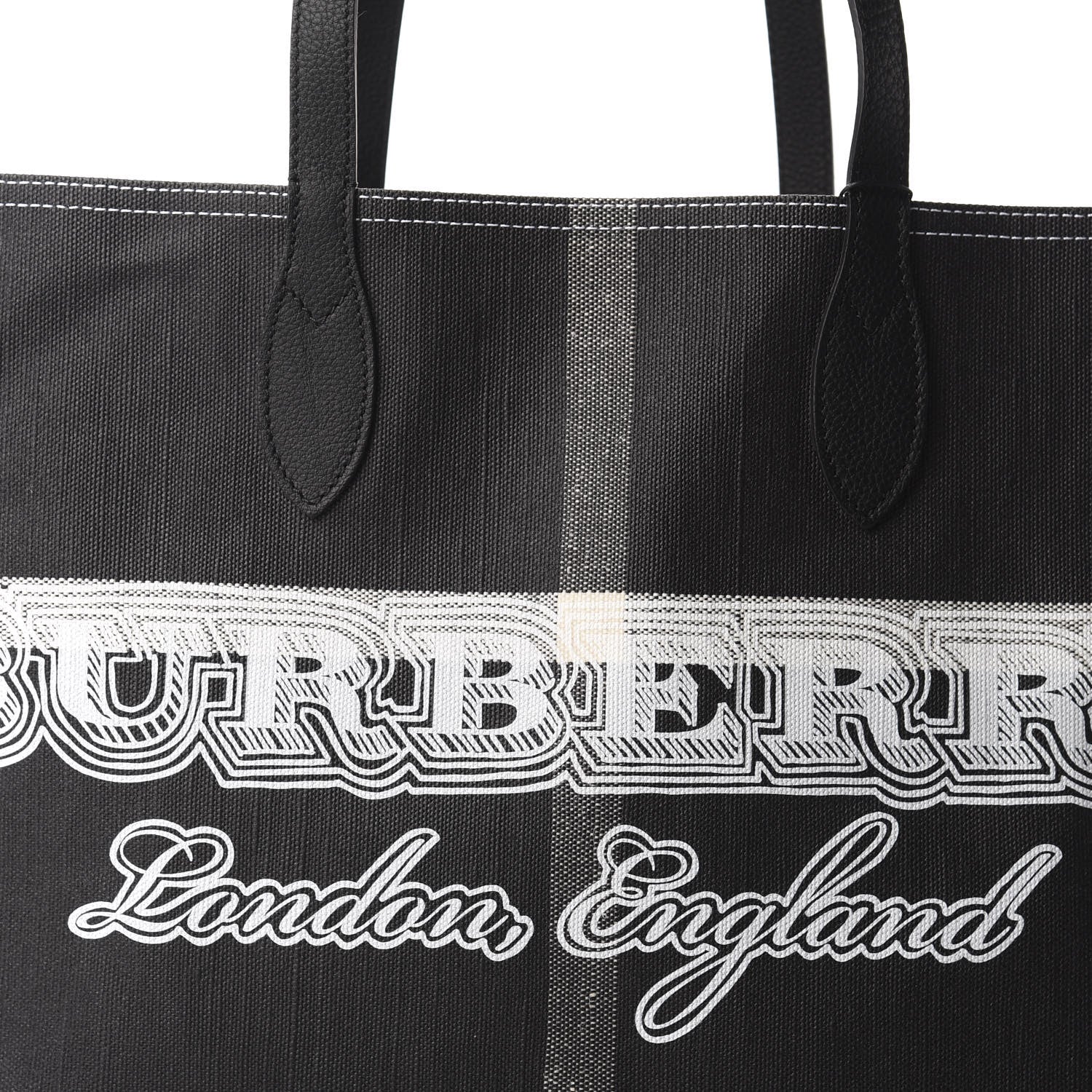 Burberry Coated Canvas Mega Check Medium Doodle Tote Black White 9 of 9