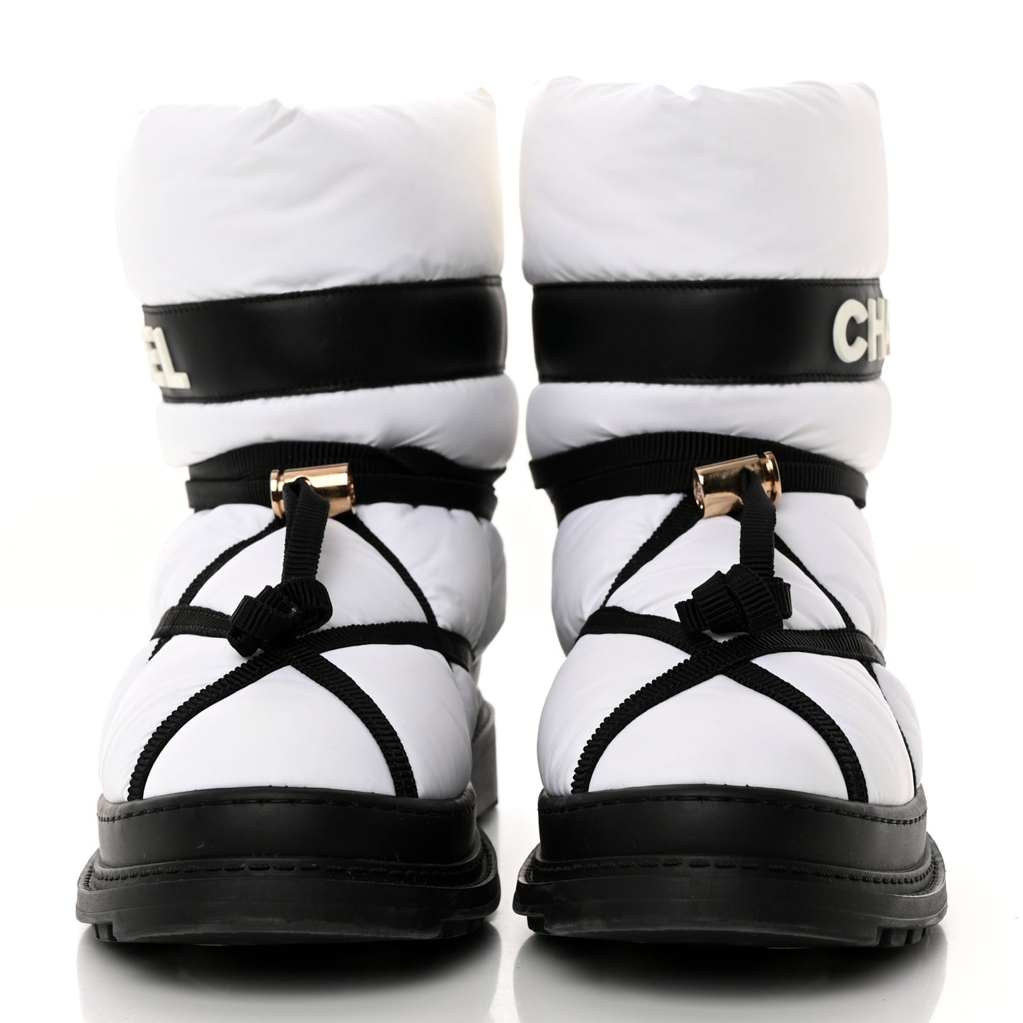 Calfskin Nylon Grosgrain CC Ankle Snow Boots 39 White Black