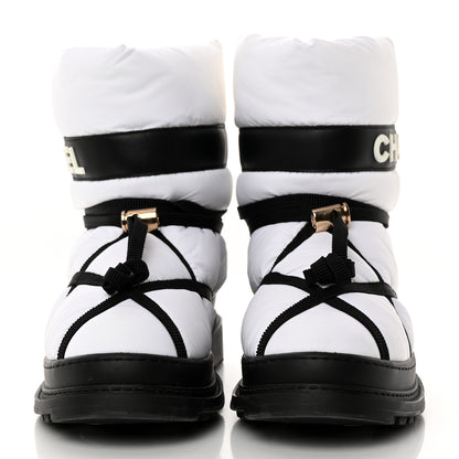 Chanel Calfskin Nylon Grosgrain CC Ankle Snow Boots 39 White Black 2 of 10