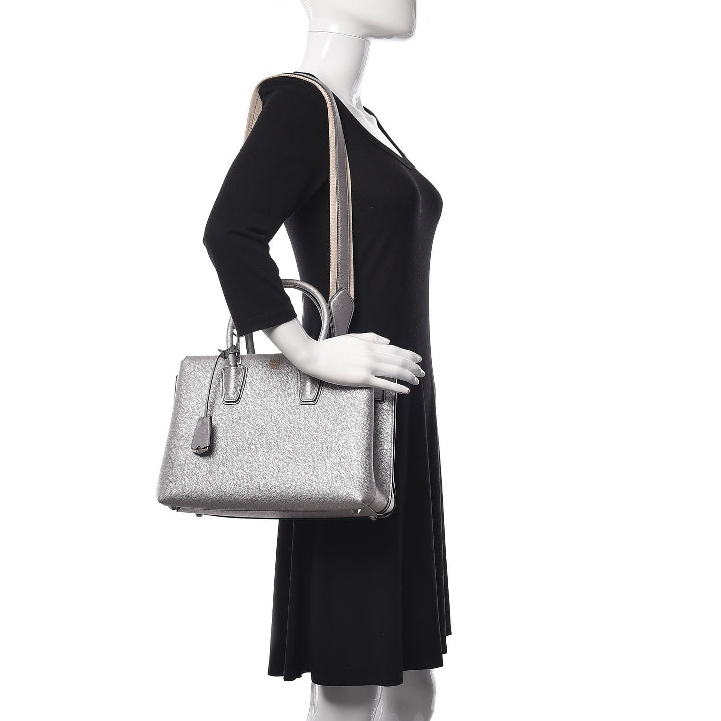 Metallic Grained Calfskin Medium Milla Tote Spike Silver