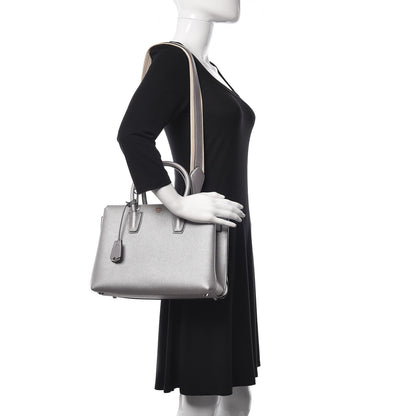 MCM Metallic Grained Calfskin Medium Milla Tote Spike Silver 2 of 13