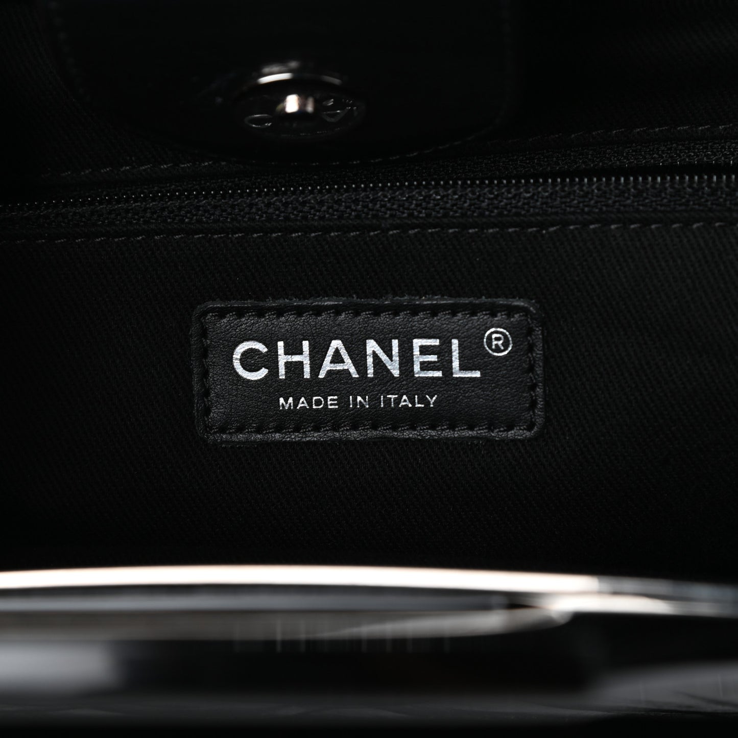 Glazed Calfskin Quilted Large CC Delivery Tote Black