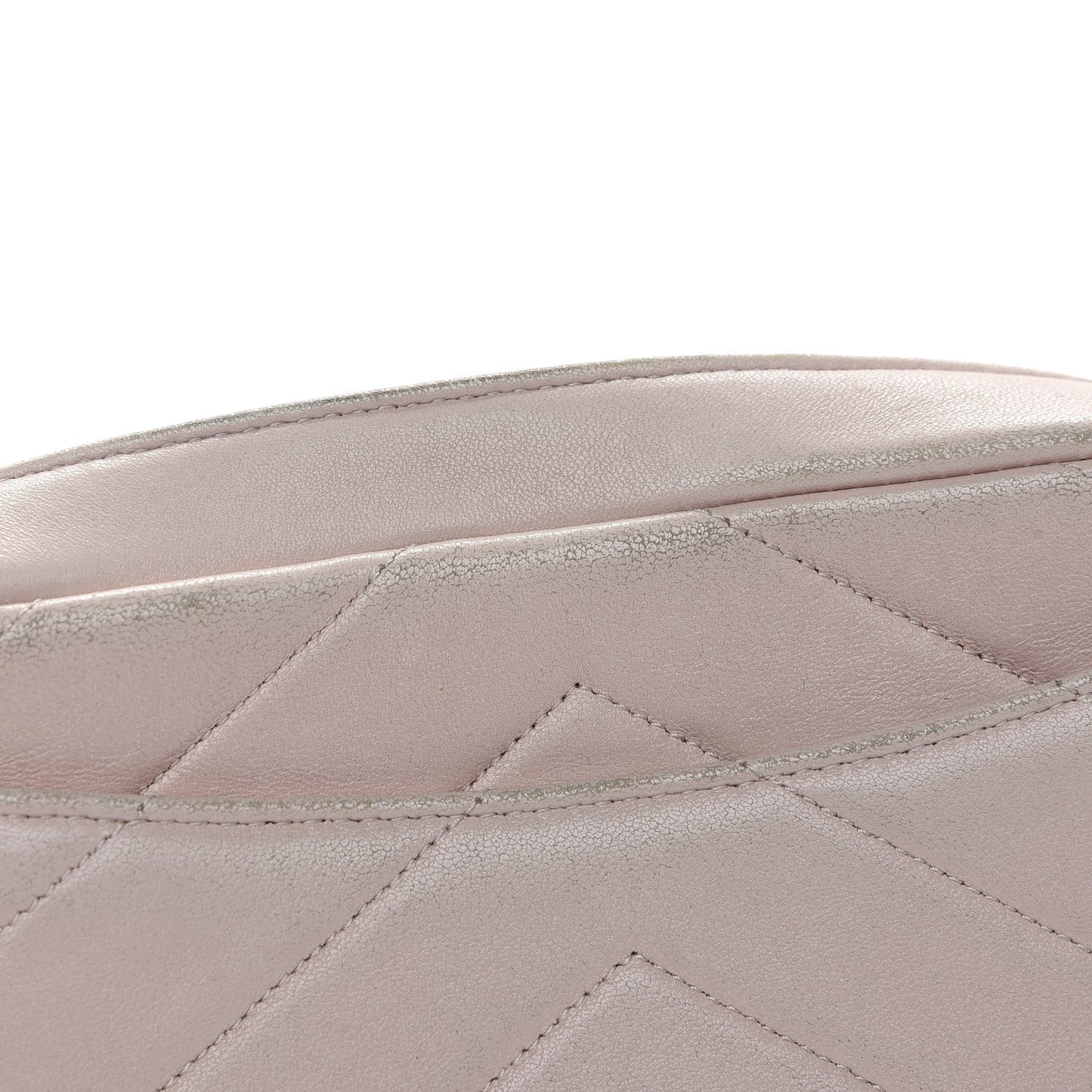 Shiny Lambskin Chevron Stitched Small Coco Camera Case Beige