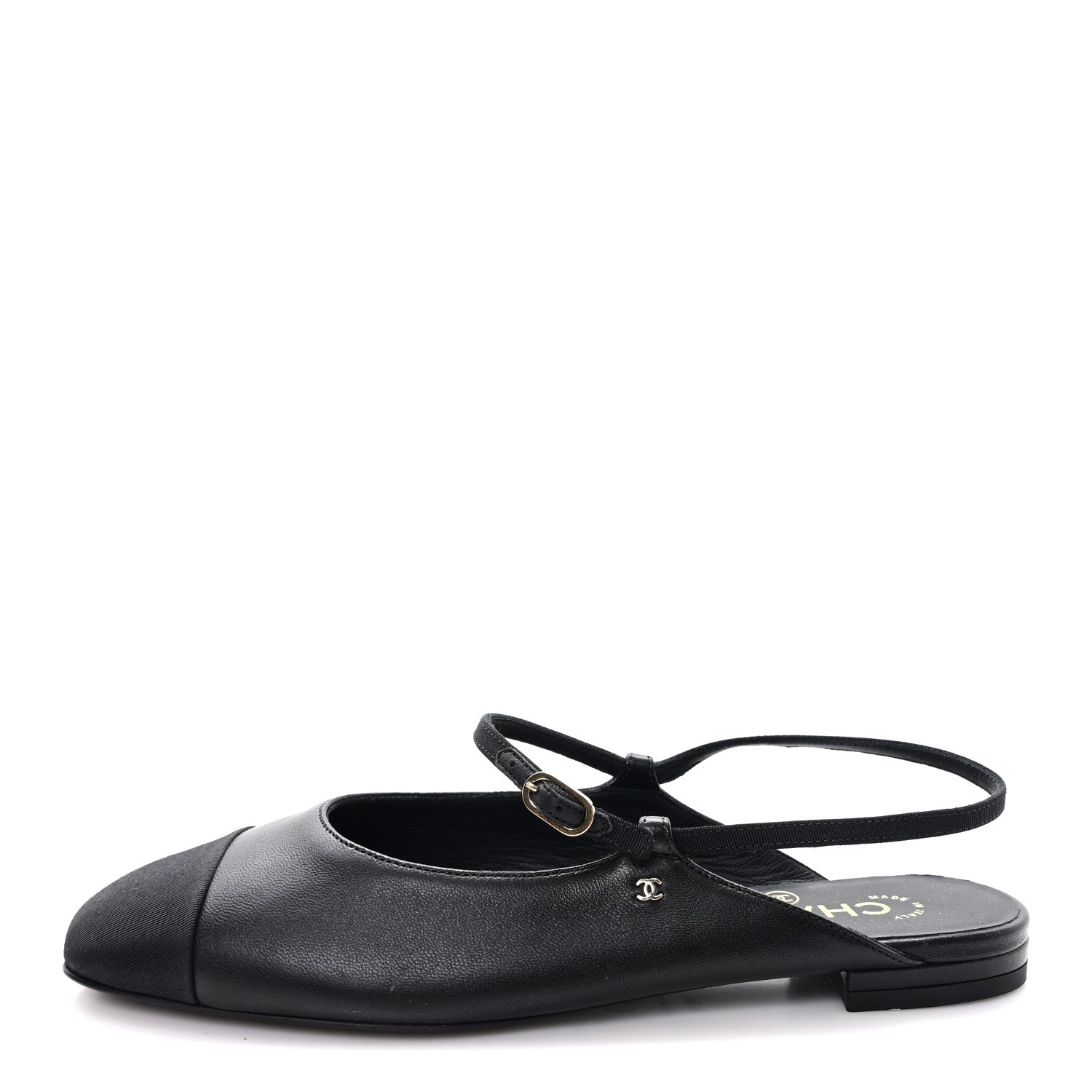 Chanel Lambskin Grosgrain Rounded Toe CC Slingback Flats 36.5 Black 1 of 9