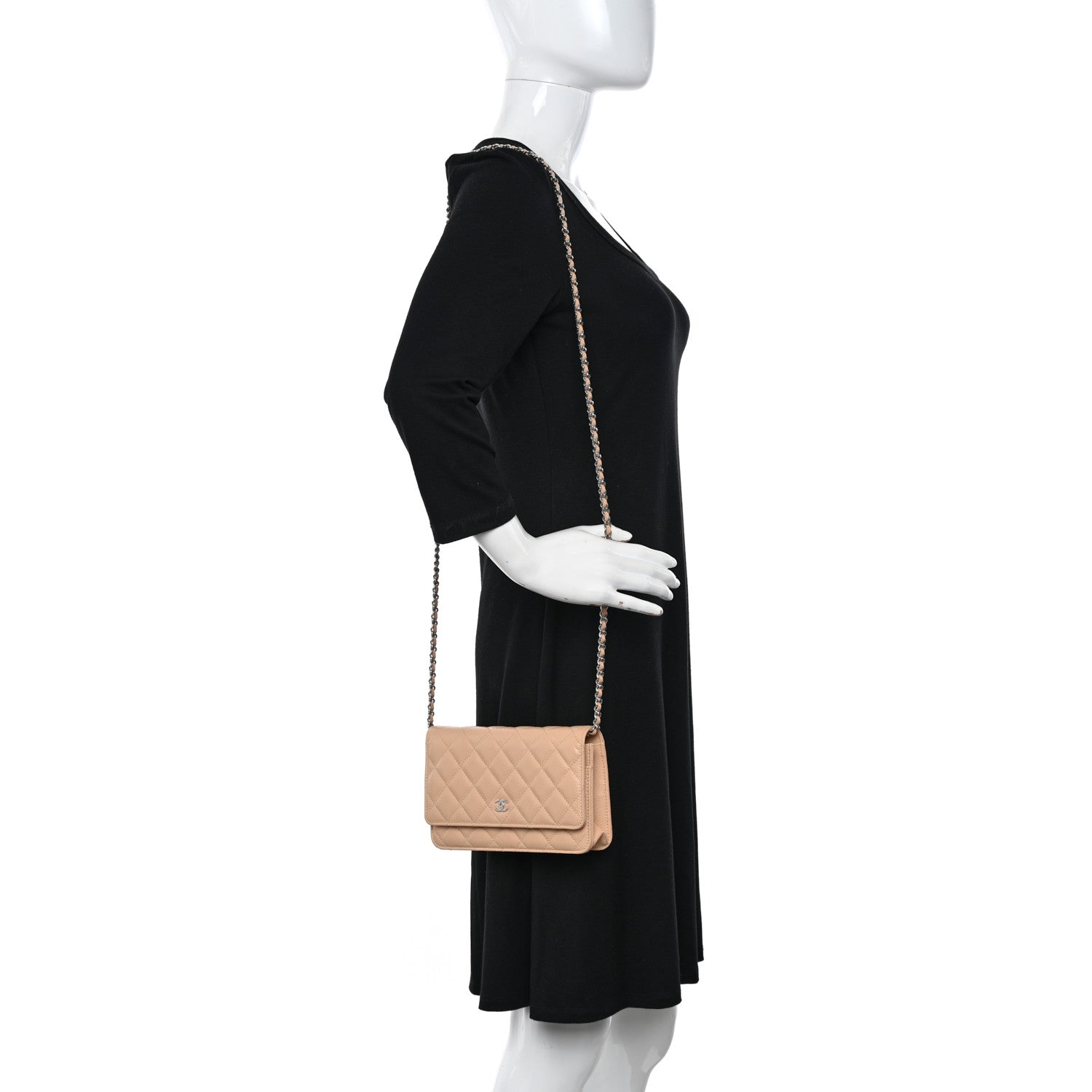 Chanel Caviar Quilted Wallet on Chain WOC Beige Clair 2 of 11