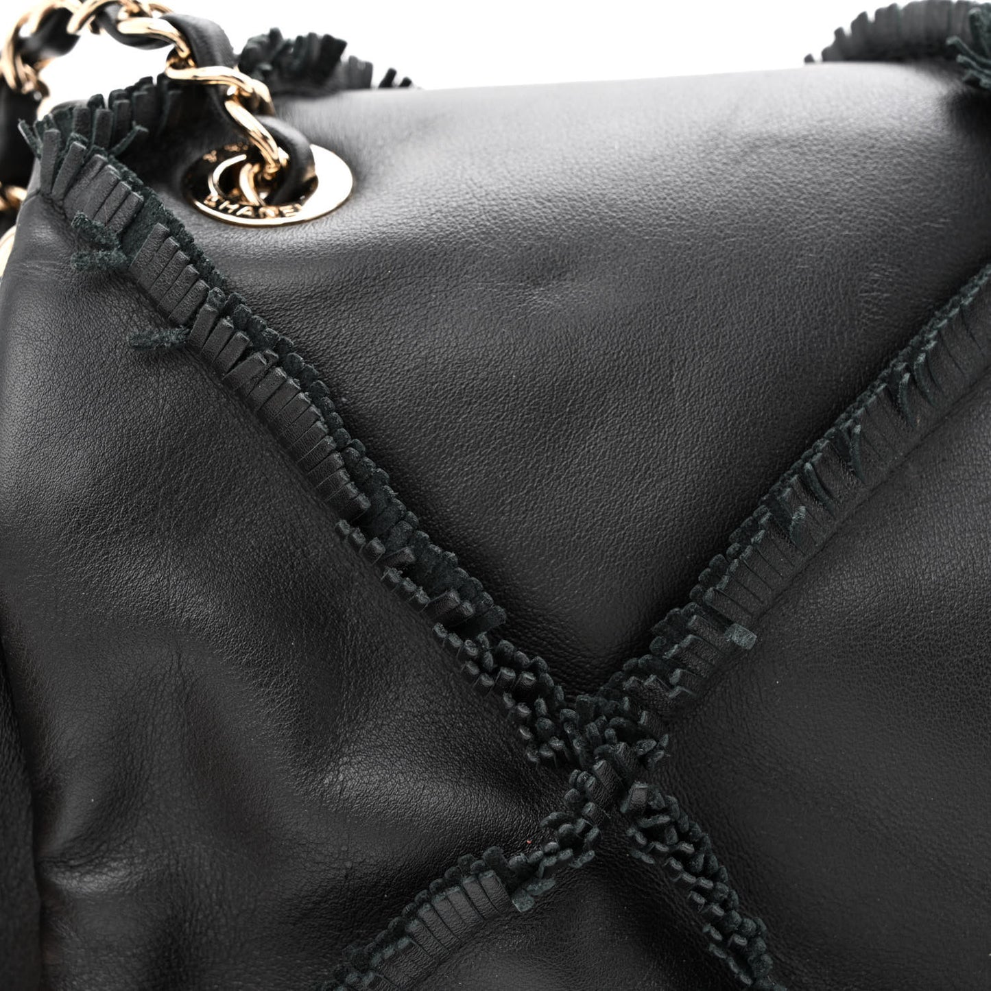 Lambskin Fringe Single Flap Black