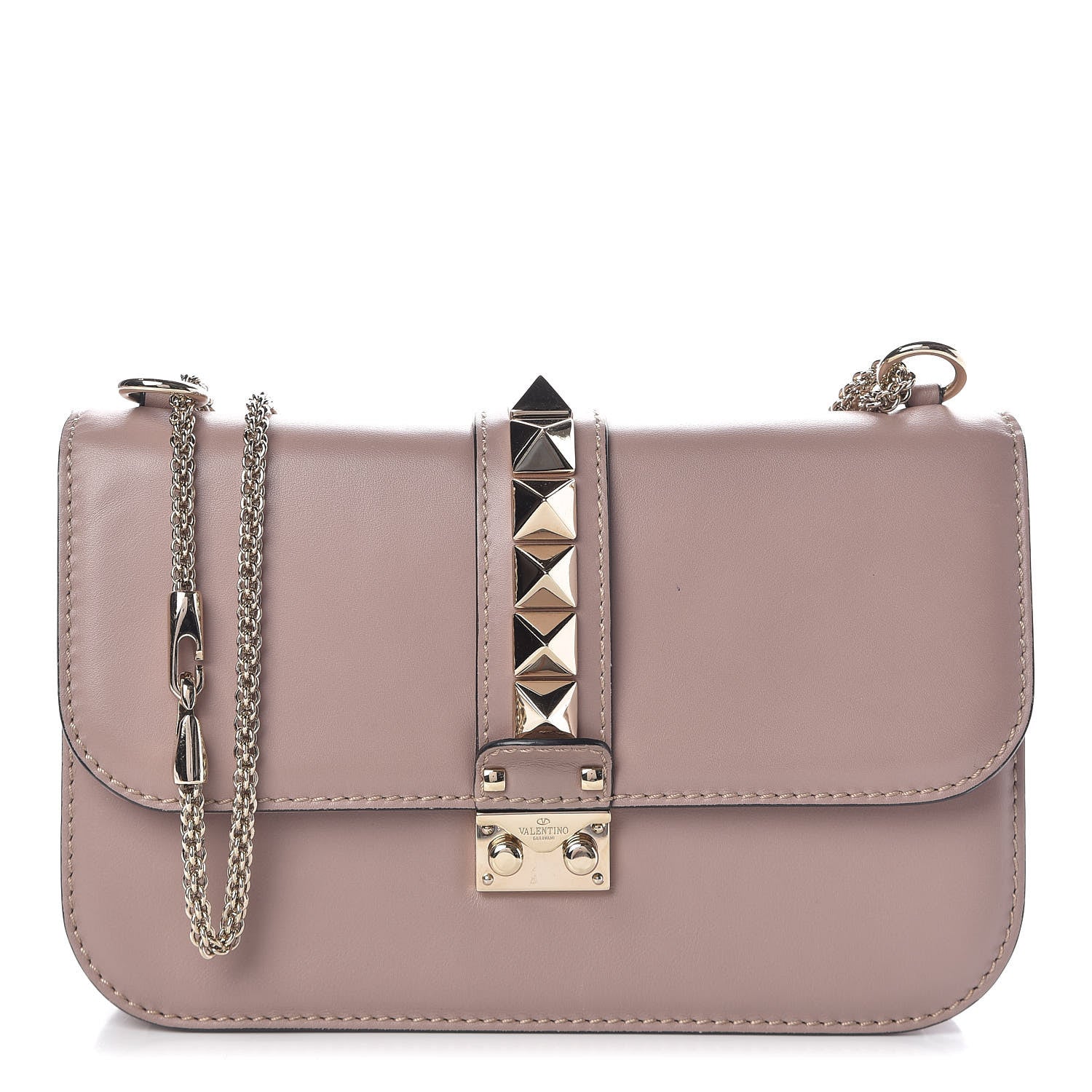 Valentino Garavani Vitello Medium Glam Lock Rockstud Flap Poudre 1 of 12