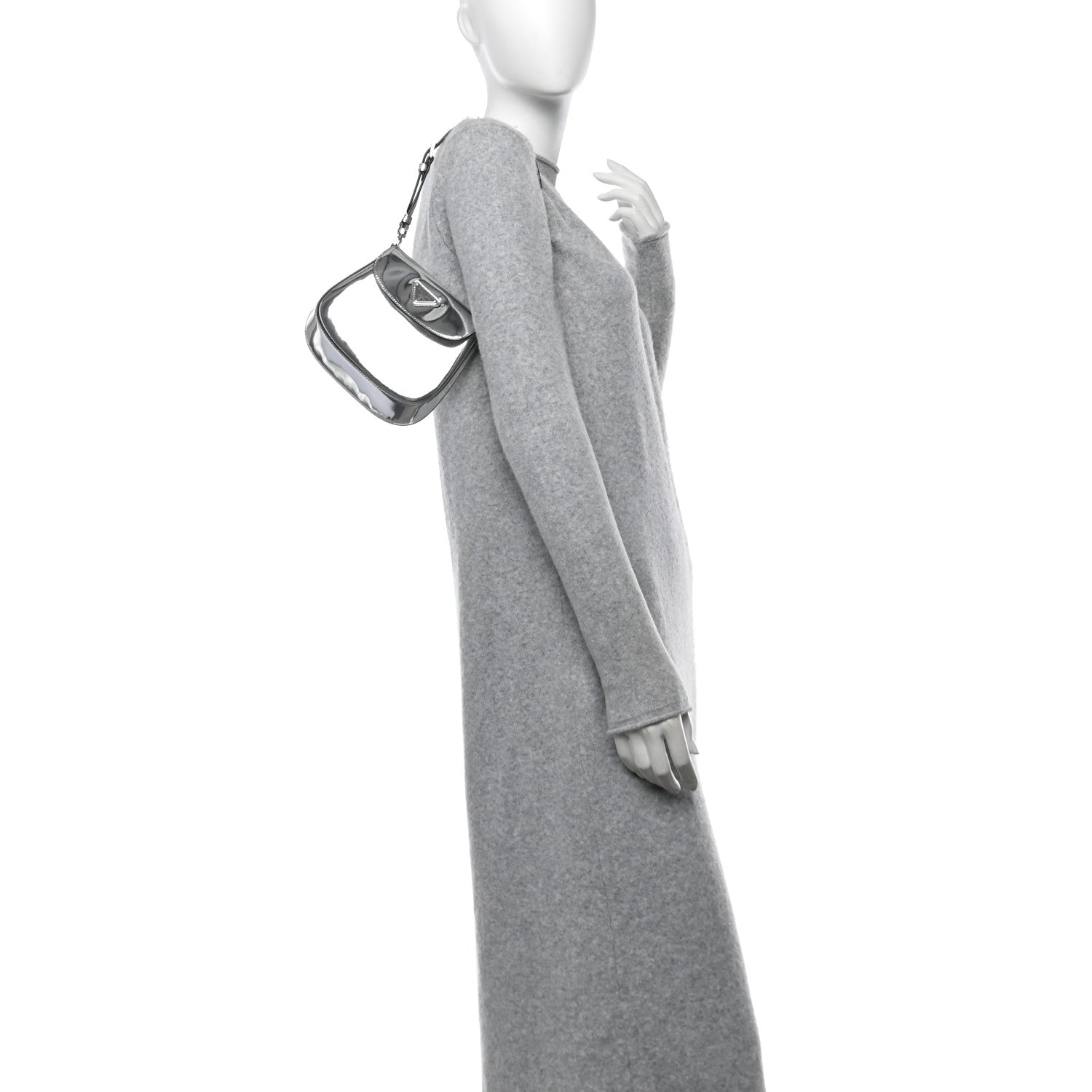 Prada Spazzolato Mini Cleo Flap Adjustable Strap Shoulder Bag Silver 2 of 10