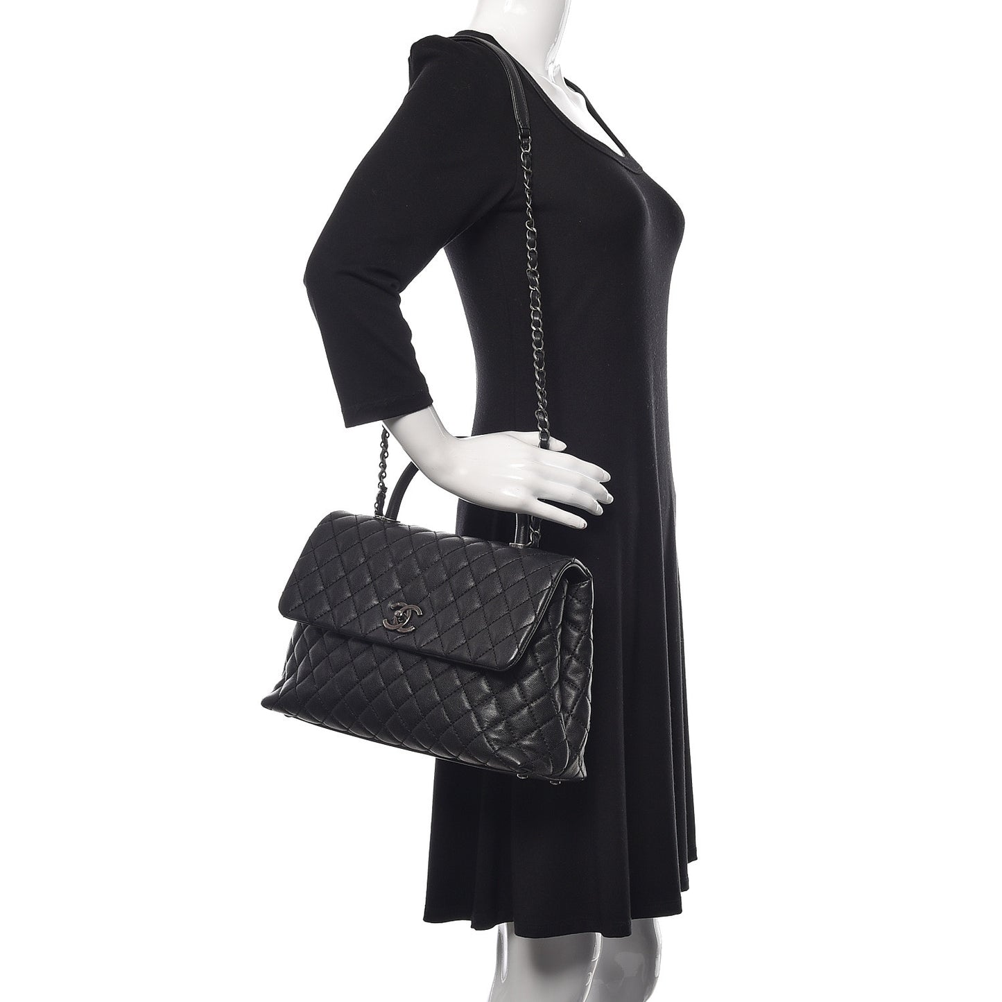Caviar Quilted Medium Coco Handle Flap Black
