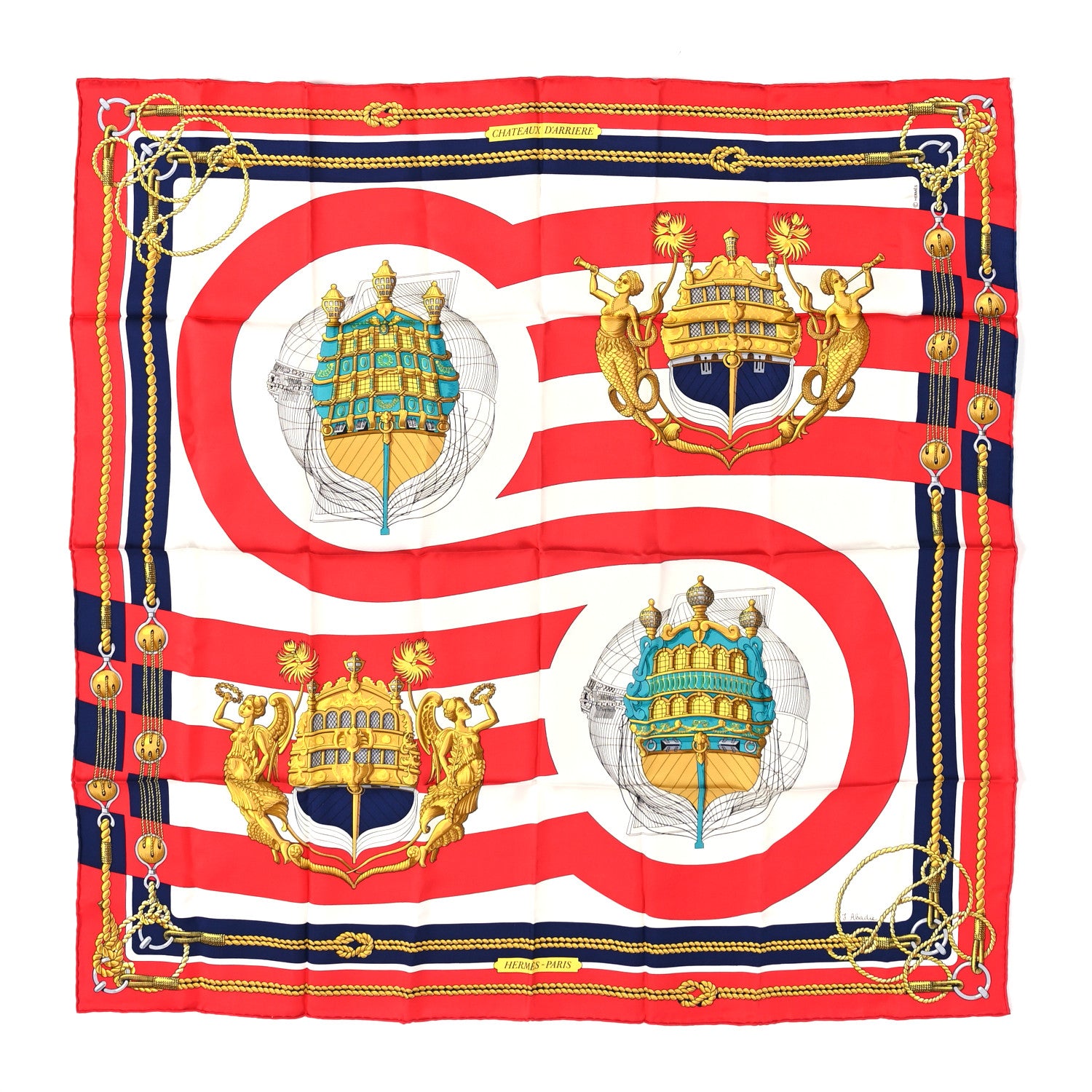 Hermes Silk Chateaux D' Arriere Scarf 90 1 of 5