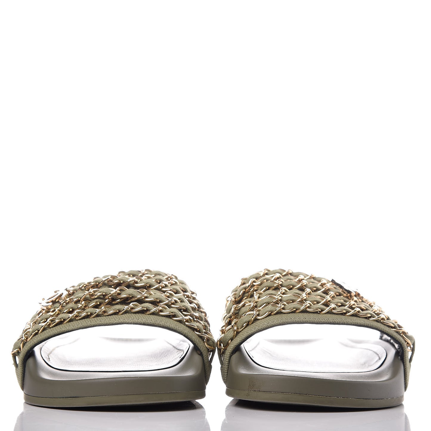 Canvas Chain Flat Sandals 36 Khaki