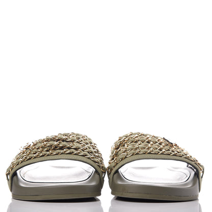 Chanel Canvas Chain Flat Sandals 36 Khaki 2 of 10
