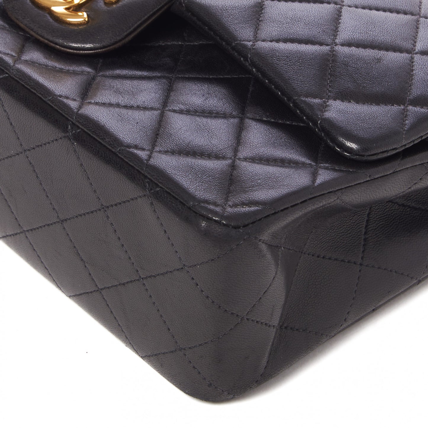 Lambskin Quilted Medium Double Flap Black