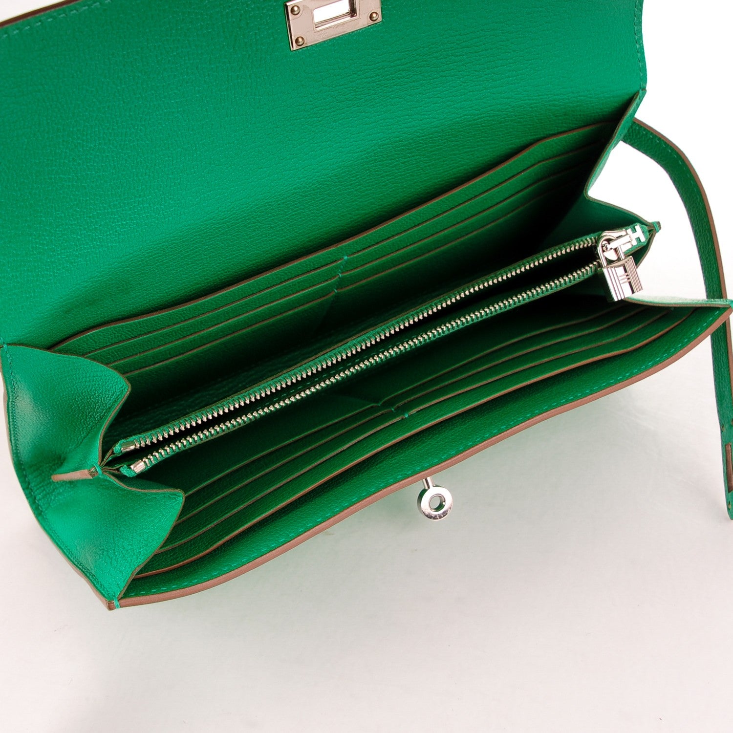 Hermes Chevre Mysore Kelly Longue Wallet Menthe 7 of 7