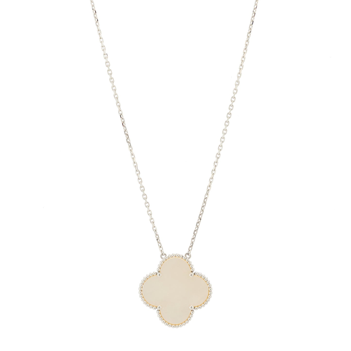 18K White Gold Mother of Pearl Magic Alhambra Pendant Necklace