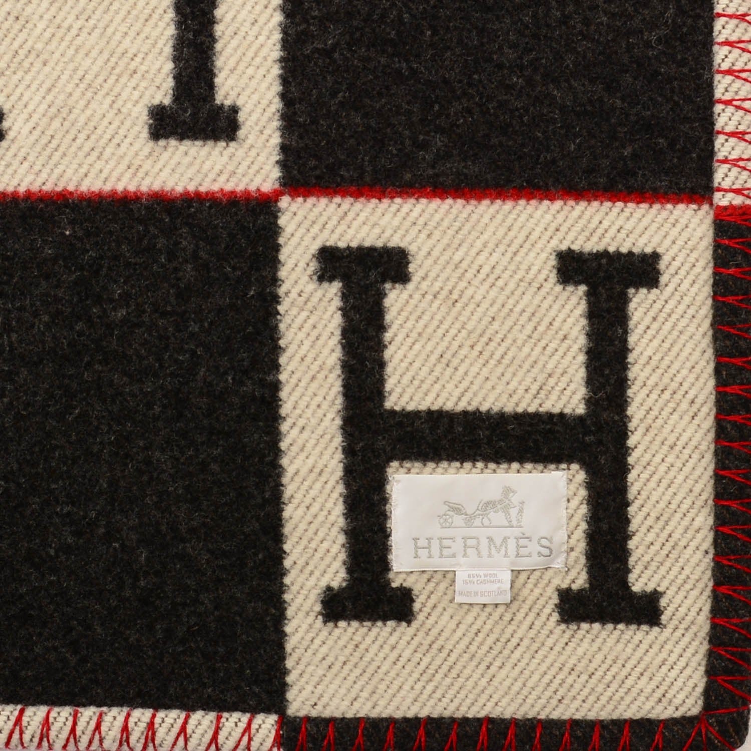Hermes Wool Cashmere Signature Avalon Blanket Gris Fonce Ecru 5 of 5