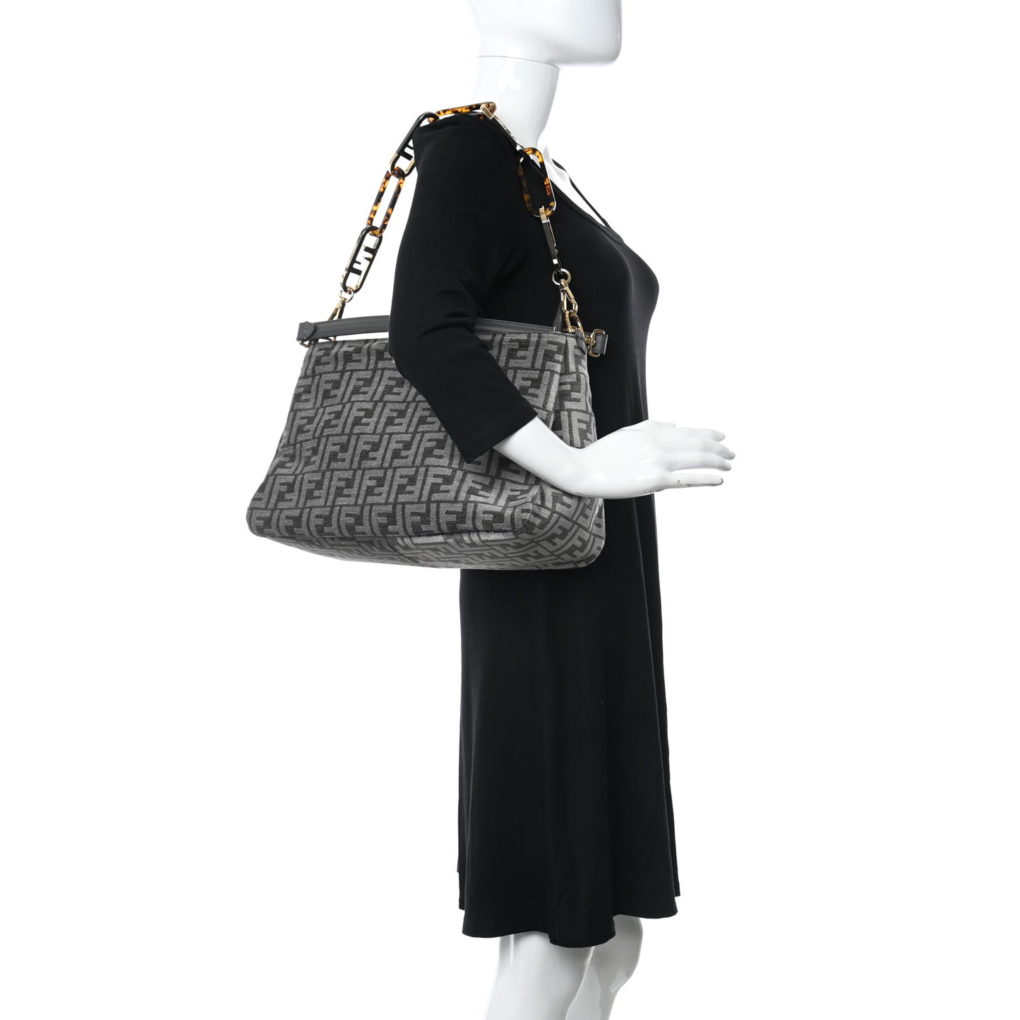 Chenille Vitello Seta Plexiglass FF Fendi O'Lock Zipper Anthracite Asfalto