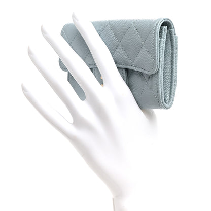 Chanel Caviar Quilted Flap Card Holder Wallet Light Blue 2 of 9