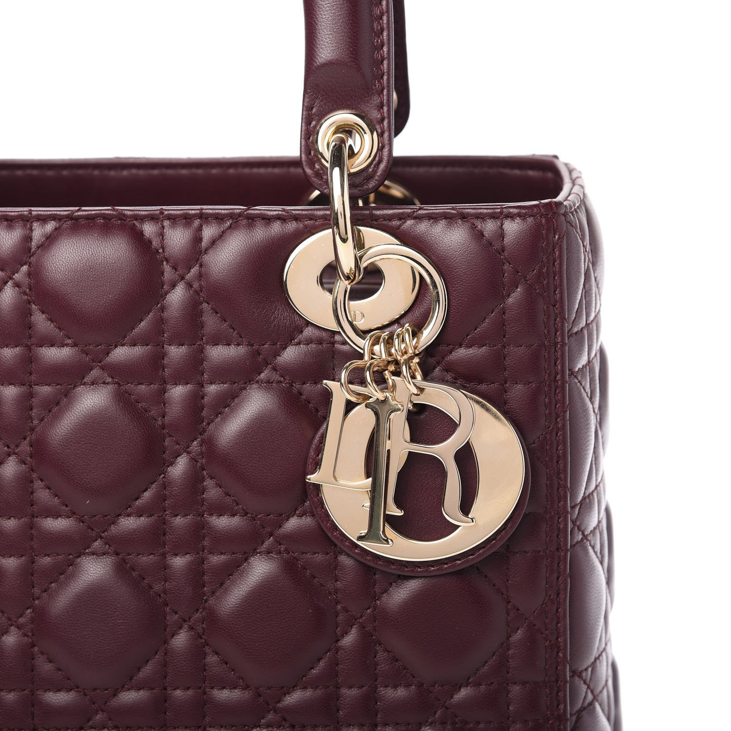 Christian Dior Lambskin Cannage Medium Lady Dior Burgundy 10 of 10