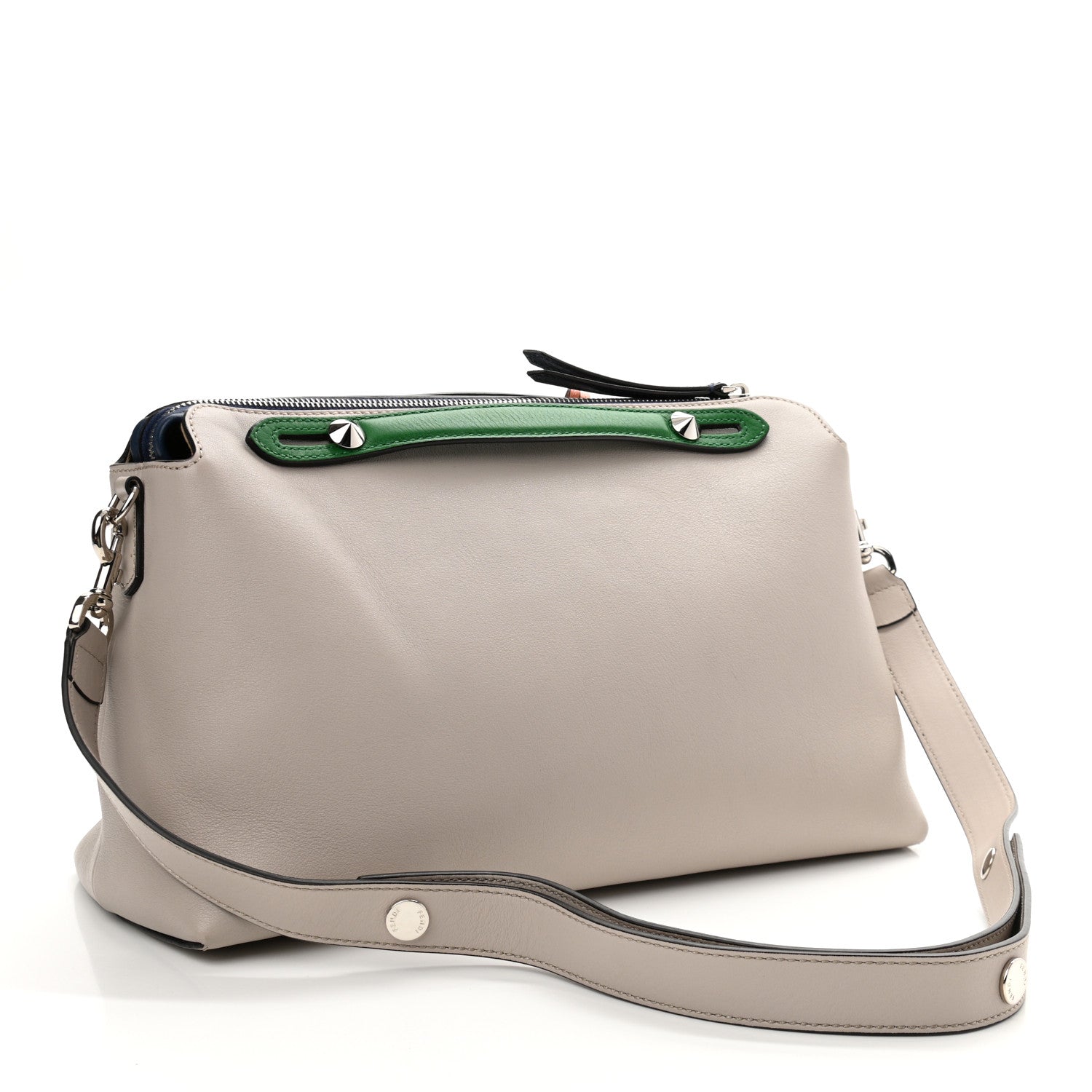 Fendi Vitello Dolce 4 Color Large By The Way Boston Bag Grigio Polvere Emerald Multicolor 3 of 12