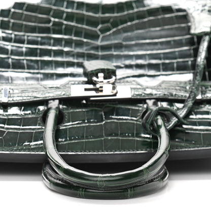Hermes Shiny Niloticus Crocodile Birkin 25 Vert Fonce 13 of 32