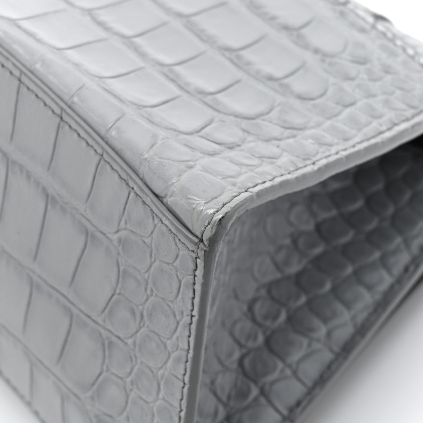 Shiny Calfskin Crocodile Embossed Small Hourglass Top Handle Bag Balenciaga Grey