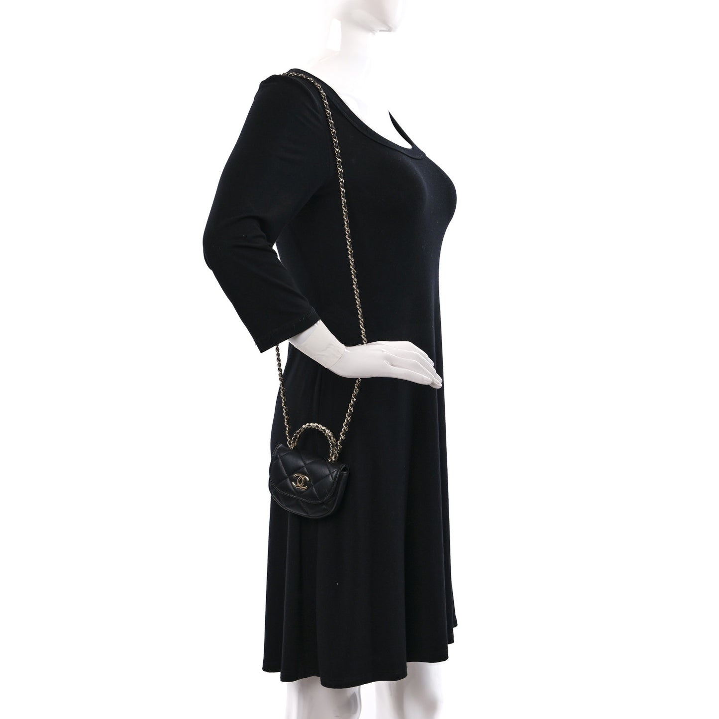 Lambskin Quilted Pearl Top Handle Clutch With Chain Black